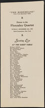 "The Bohemians" (New York Musicians' Club) Dinner to the Flonzaley Quartet. Seating List at the Guest Table