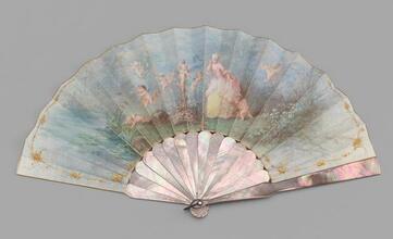 Folding fan of painted skin leaf