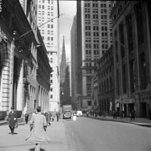 [View of Trinity Church from Wall Street.]