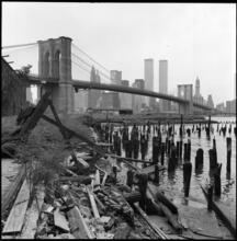 [Looking southwest from the grounds of the Empire Stores across the East River to Lower Manhattan.]