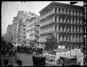 Broadway Series. View of east side of Bway, looking north from Broome Street. Princely Mills Building on corner at right. Spring and Prince Streets are seen in distance.