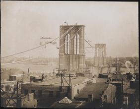 [Construction of the Brooklyn Bridge.]