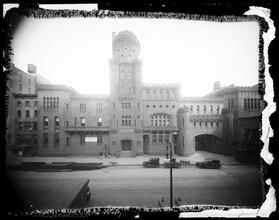 West 14th Street near 6th Avenue. 9th Regiment Armory, exterior.