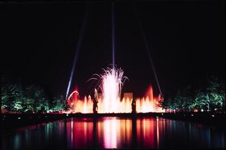 [Fireworks and light show at the World's Fair.]