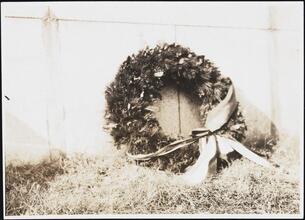 [Wreath laid on Statue of Liberty during the 50th Anniversary ceremony.]