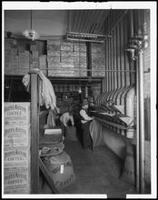 Franklin Street and Greenwich Street. B. Fischer and Co. Factory, filling and weighing coffee bags.