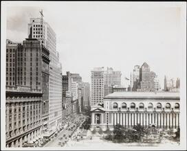 [Aerial view, looking northwest from 42nd Street and 6th Avenue.]