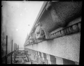 University Club. Stone cornice under construction.