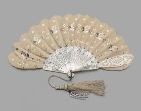 Folding fan with spangled white silk blades