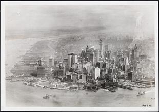 [Aerial view of Lower Manhattan.]
