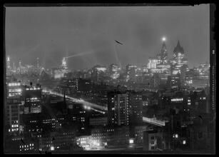 New York City views. Looking south from Tudor City, night view.