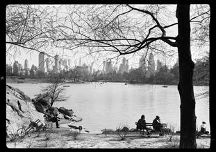 New York City views from Central Park. Across lake at 77th Street V.