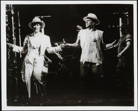 [Chita Rivera as the Spider Woman/Aurora and Raymond Rodriguez as Aurora's Man in "Kiss of the Spider Woman".]