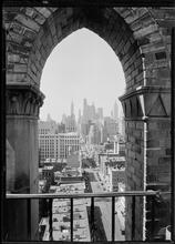 New York City views. View through loggia arch of Barbizon Hotel, 2.