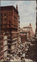 Looking up Broadway from Dey Street.