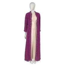 Evening ensemble comprising coat in purple chenille and cream satin dress