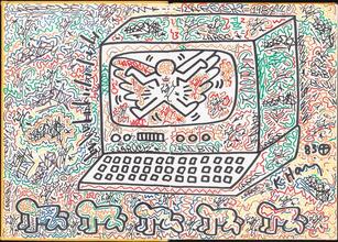 [Inside front cover and first page of Keith Haring's book.]