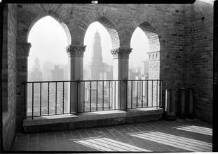 The Barbizon. Vista of city thru three arches.