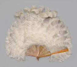 Folding feather fan of gray and white ostrich