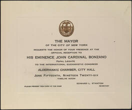 Official Reception to His Eminence John Cardinal Bonzano