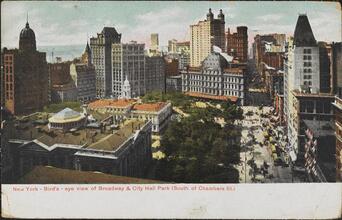 Bird's - eye view of Broadway & City Hall Park (South of Chambers St.)