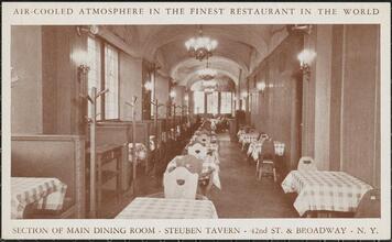 Air-Cooled Atmosphere in the Finest Restaurant in the World, Section of Main Dining room -- Steuben Tavern --42nd St. & Broadway -- N. Y.