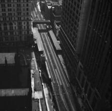 [Elevated train tracks.]