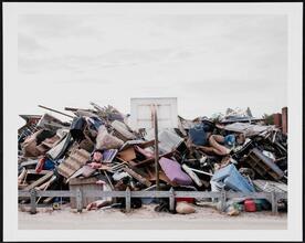Debris stored next to a basketball hoop in Breezy Point, Queens