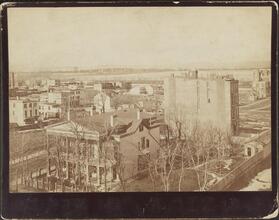 [View from the roof of George Ehret's home at Park Avenue and 94th Street.] Looking west. Shows house known as "The Hermitage" at 93rd Street and Park Avenue (N.W. corner). Ruppert's home at 93rd Stre