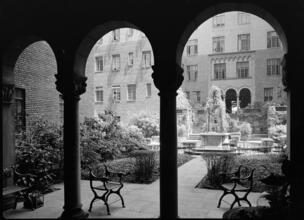 [115 East 67th Street. Garden from 67th Street through arches.]