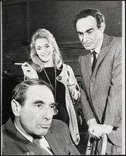 [Gary Merrill, Jennifer West, and Norman Rose in "The Hemingway Hero".]
