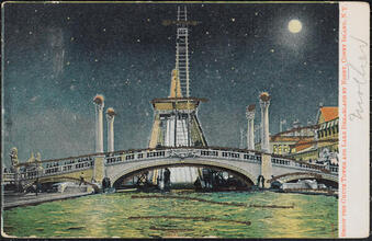 Shoot the Chute Tower and Lake, Dreamland by Night, Coney Island, N. Y.