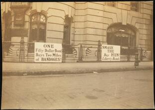 Street Scenes, etc. Showing Displays of Liberty Loan Posters during World War I [Liberty Loan posters at Hotel Belleclaire.]