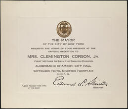 Official Reception to Mrs. Clemington Corson, Jr.