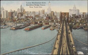 Lower Manhattan from Brooklyn Bridge Tower, New York City.