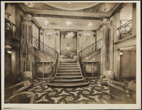 French Line, S.S. "Paris", First Class, Interior, Stairway in Smoking Saloon.