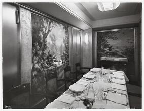 [S.S. "Normandie", One of the Private Dining Rooms, Cabin Class.]
