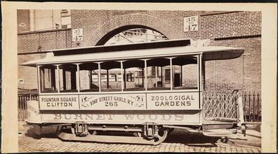 Cable Cars [Vine Street Cable Railway No. 265 streetcar, Fountain Square, Clifton, Zoological Gardens, Burnet Woods, Cincinnati, Ohio.]