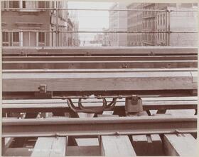 [View of an elevated train rail.]