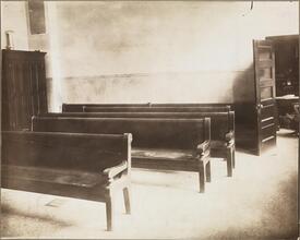 [Benches in the Cherry Street public baths.]
