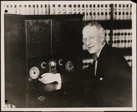 [Al Smith listening to radio broadcast of the Democratic National Convention.]