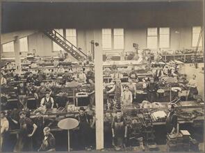 [Workers in a Brooklyn Rapid Transit shop.]