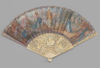 Folding fan of painted skin leaf