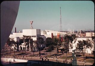 [View from the Perisphere toward the Production & Distribution Zone.]