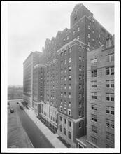 100th Street and 5th Avenue. School of Nursing, Mt. Sinai Hospital. Exterior from east.