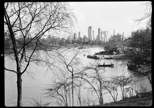 New York City views from Central Park. Across lake at 77th Street I.