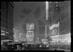New York City views. Times Square at night from 44th Street looking north.