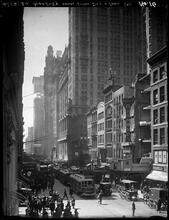Broadway Series. Bway looking south from Dey and John Street. Taken from a fire escape - second floor near Fulton St. This picture shows the west side of Bway.