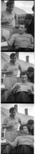 Leonard Bernstein [Leonard Bernstein looking at photographs as two men look over his shoulder.]