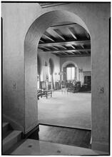 Hugh Baker [residence]. Living room thru arch.